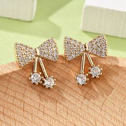 Brass Micro Pave Clear Cubic Zirconia Stud Earrings for Women&nbsp;EJEW-G428-26G-03