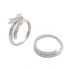 Brass Micro Pave Cubic Zirconia Bird Open Cuff Rings Set for Women&nbsp;RJEW-U002-11P