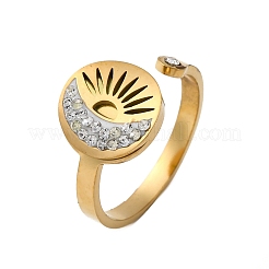 304 Stainless Steel with Rhinestone Cuff Rings&nbsp;RJEW-Q020-03G