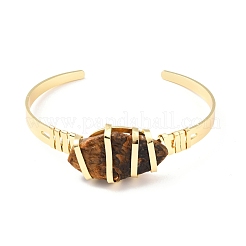 Natural Tiger Eye Horse Eye Beaded Cuff Bangle&nbsp;G-D458-01G-05-RS