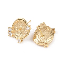 Brass Micro Pave Clear Cubic Zirconia Flat Round Stud Earring Findings&nbsp;KK-H524-08G