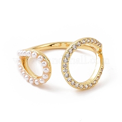 Clear Cubic Zirconia Hollow Out Teardrop Open Cuff Ring with ABS Plastic Imitation Pearl Beaded&nbsp;RJEW-G283-03G