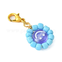 Flat Round with Smiling Face Glass Seed Pendant Decorations&nbsp;HJEW-MZ00092