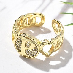 Brass Micro Pave Clear Cubic Zirconia Open Cuff Rings for Women&nbsp;RJEW-K289-02G-P