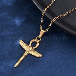 Ankh Cross with Wings 304 Stainless Steel Pendant Necklaces&nbsp;NJEW-H059-08G
