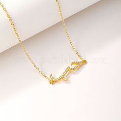 Cubic Zirconia Wave Pendant Necklace with Golden Brass Chains&nbsp;RP3424-2