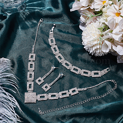 1 Bag Rhombus & Square Crystal Rhinestone Stud Earrings & Chain Necklaces & Bracelets&nbsp;SJEW-UN0001-26