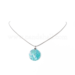 Natural Shell Flat Round Pendant Necklace with Round Snake Chains&nbsp;NJEW-JN04219