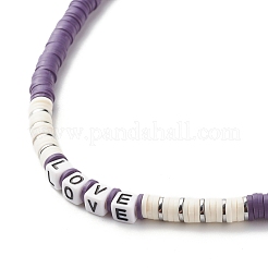 Polymer Clay Heishi Beaded Necklace with Word Love for Women&nbsp;NJEW-JN03790