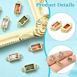 8pcs 4 Colors Brass Pave Glass Rectangle Connector Charms&nbsp;KK-CJ0003-40