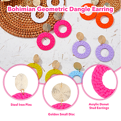 6 Pairs 6 Colors Acrylic Donut Dangle Stud Earrings with Steel Iron Pins for Women&nbsp;EJEW-FI0002-63