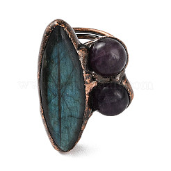 Horse Eye & Round Natural Amethyst & Labradorite Adjustable Rings&nbsp;RJEW-A041-05R