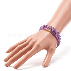 Natural Amethyst Round Beads Stretch Bracelets Set&nbsp;BJEW-JB06980-02