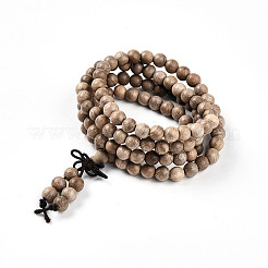 Wrap Style Buddhist Jewelry Camphorwood Round Beaded Bracelets or Necklaces&nbsp;BJEW-R281-37