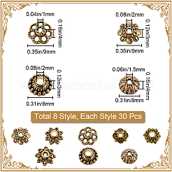 240Pcs 8 Styles Tibetan Style Alloy Flower Beads Caps&nbsp;FIND-SP0001-64