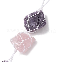 Nuggets Raw Natural Amethyst & Rose Quartz Pouch Pendant Decorations&nbsp;HJEW-JM01926-01