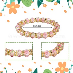 Faceted Rondelle Handmade Inner Flower Gold Sand Lampwork & Iron Beaded Stretch Bracelets for Women&nbsp;BJEW-SW001579-05