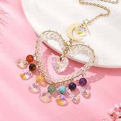 Chakra Gemstone & Brass Heart Pendant Decorations&nbsp;HJEW-TA00073