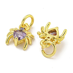 Rack Plating Brass Micro Pave Cubic Zirconia Spider Charms&nbsp;ZIRC-I065-02G