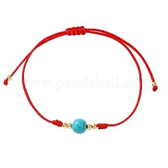 Stylish Round Synthetic Turquoise & Brass Bead Braided Bracelets&nbsp;HI1374