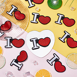 12Pcs Heart with Letter I Pattern Polyester Embroidery Iron on Applique Patch&nbsp;PATC-FG0001-63