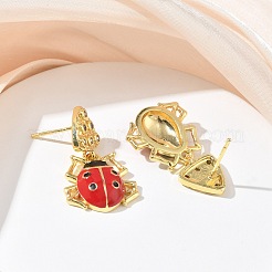 Ladybug Brass Micro Pave Cubic Zirconia Dangle Stud Earrings for Women&nbsp;EJEW-A167-17G