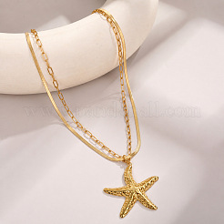 Ocean 304 Stainless Steel Starfish Pendant Double Layer Necklaces for Women&nbsp;WG432B6-01