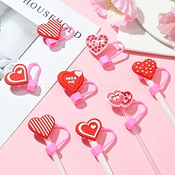 12Pcs 6 Styles Valentine's Day Theme PVC & Silicone Dustproof Straw Cap&nbsp;AJEW-CJ0001-26