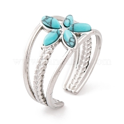 Flower 304 Stainless Steel Open Cuff Rings&nbsp;RJEW-G314-02P