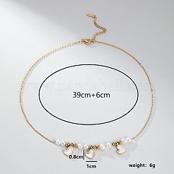 201 Stainless Steel Heart Bib Necklace with Imitation Pearl Beaded Chains for Women&nbsp;TT5673