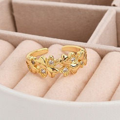 Rack Plating Brass Micro Pave Clear Cubic Zirconia Cuff Rings for Women&nbsp;RJEW-M028-112G