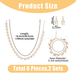 2 Sets 2 Colors Plastic Imitation Pearl Flower Link Chain Necklace & Bracelet & Dangle Stud Earrings&nbsp;SJEW-FI0001-21
