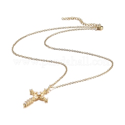 Brass Micro Pave Clear Cubic Zirconia Pendant Necklaces&nbsp;NJEW-H100-14G