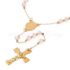 Ion Plating(IP) Crucifix Cross 304 Stainless Steel Rosary Bead Necklaces&nbsp;NJEW-M075-03G-02