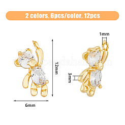 12Pcs 2 Colors Brass Micro Pave Cubic Zirconia Charms&nbsp;KK-HY0003-13