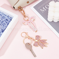 2Pcs 2 Styles Bowknot Alloy Enamel & Plastic Imitation Pearl Pendant Decoration&nbsp;HJEW-PH0001-94