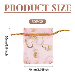 50Pcs Heart Printed Organza Bags&nbsp;OP-TADJ0001-01B