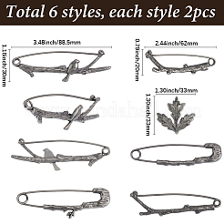 12Pcs 6 Styles Branch/Leaf Zinc Alloy Kilt Pins&nbsp;JEWB-SC0001-58