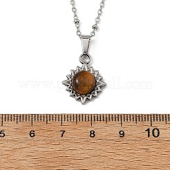 Natural Mixed Gemstone 304 Stainless Steel Sun Pendant Satellite Chain Necklaces&nbsp;NJEW-JN06551