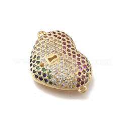 Brass Micro Pave Cubic Zirconia Heart Connector Charms&nbsp;KK-D431-062B-G