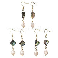 Natural Paua Shell & Natural Pearl Dangle Earrings&nbsp;EJEW-JE07333