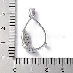 Rack Plating 925 Sterling Silver Micro Pave Clear Cubic Zirconia Pendants Cabochon Settings&nbsp;STER-NH0001-44P
