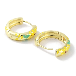 Real 18K Gold Plated Brass Enamel Flower Print Hoop Earrings for Women&nbsp;EJEW-L269-115G