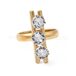 304 Stainless Steel Micro Pave Cubic Zirconia Open Cuff Rings for Women&nbsp;RJEW-K258-12B-G