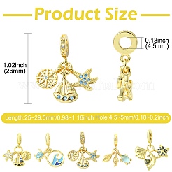 5Pcs 5 Styles Brass Pave Cubic Zirconia European Dangle Charms&nbsp;KK-CJ0004-01