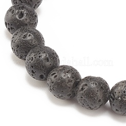 Natural Lava Rock & Synthetic Hematite Stretch Bracelet with Alloy Tube Beaded&nbsp;BJEW-JB08319-02
