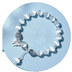 Butterfly Alloy & Cat Eye & Natural Moonstone Round Beaded Charm Bracelets for Women&nbsp;WG9D4EC-01