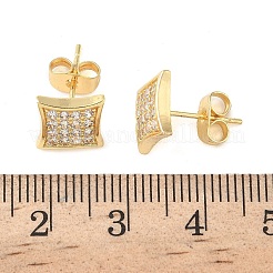Square Brass Micro Pave Clear Cubic Zirconia Stud Earrings&nbsp;EJEW-Z144-09G