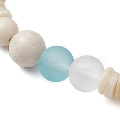 Bohemia Style Natural Fossil & Freshwater Shell & Glass Beads Stretch Bracelets for Women&nbsp;BJEW-JB11865-02