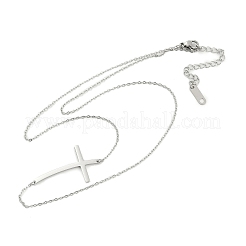 304 Stainless Steel Religion Curved Cross Pendant Cable Chain Necklaces for Women&nbsp;NJEW-P320-13P